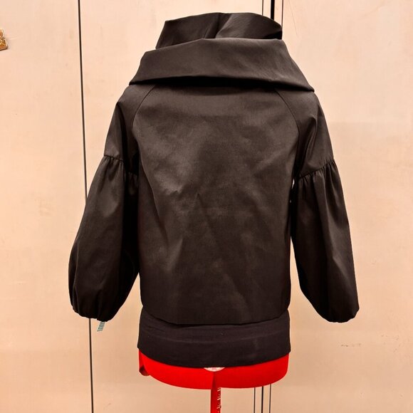 Samuel Dong Black cropped Pouf Sleeve Jacket Ruffle collar Zip/Snap Closure Sz S - Picture 5 of 14